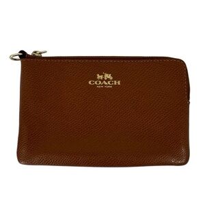 Coach Leather Zip Wallet Coin Pouch Cognac Brown Gold Clutch Cute